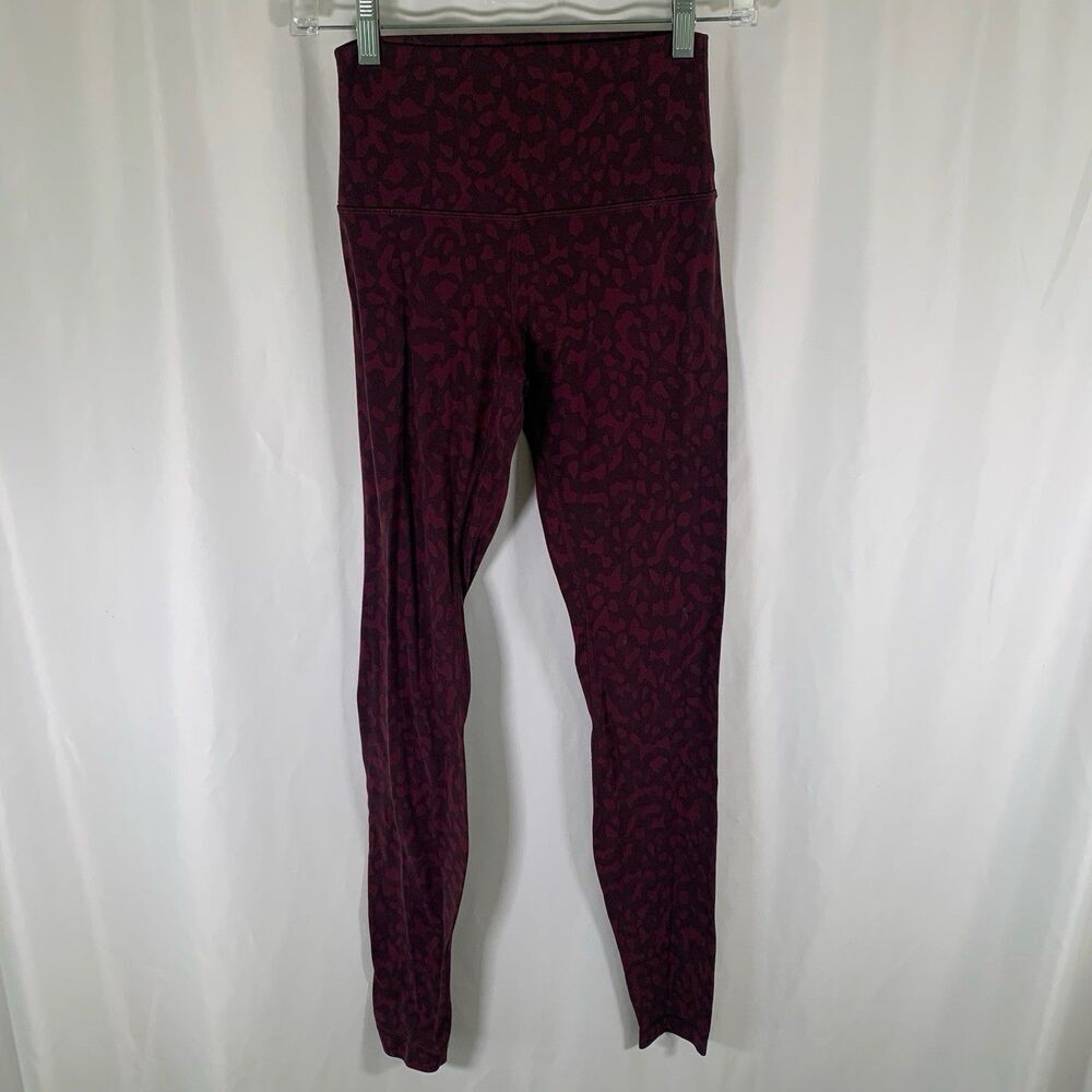 Lululemon Leggings Women's 4 Red Leopard Print Pull On Inside Pocket